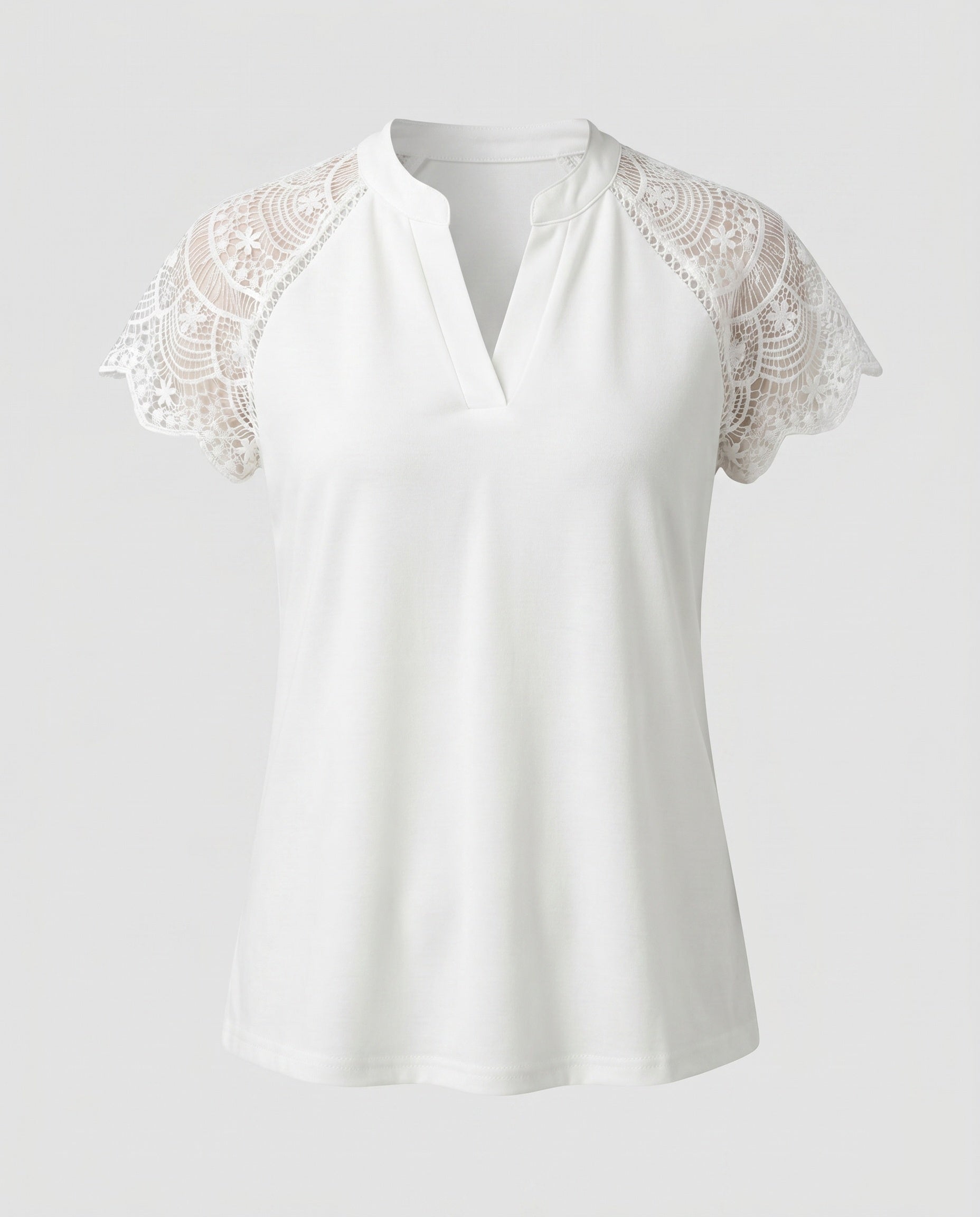 Women's Top with Elegant Lace Sleeves and Modern V-Neck