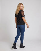 Women's Top with Fine Lace Sleeves and V-Neck - Back View