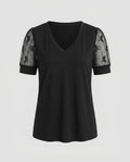 Women's Top with Fine Lace Sleeves and V-Neck