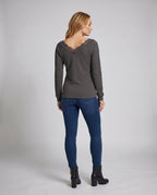 Women's Top with Lace Embellishments and V-Neck - Back View