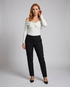 Women's Top with Transparent Lace Detailing, Sophisticated Wrap Design - Front View
