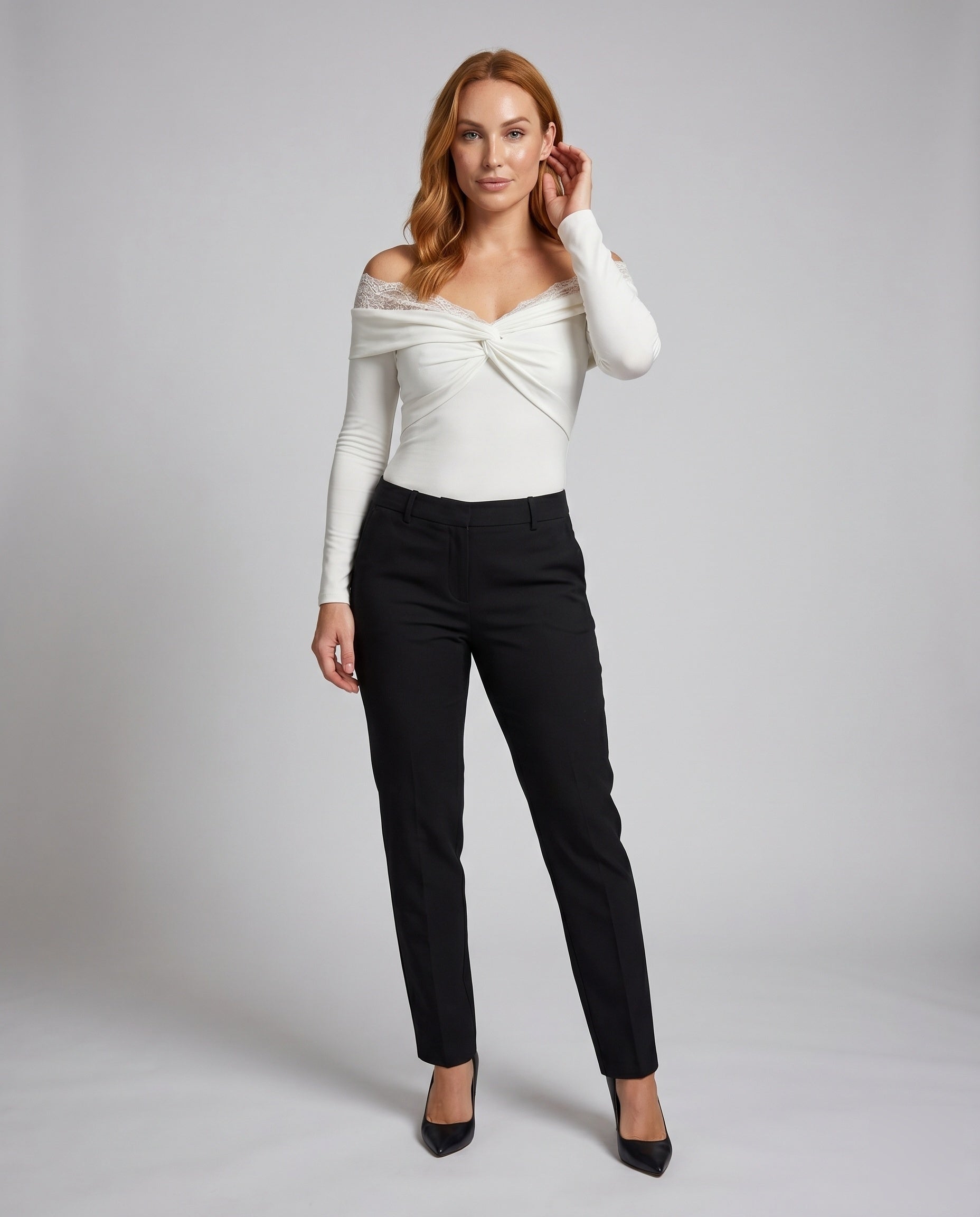 Women's Top with Transparent Lace Detailing, Sophisticated Wrap Design - Front View
