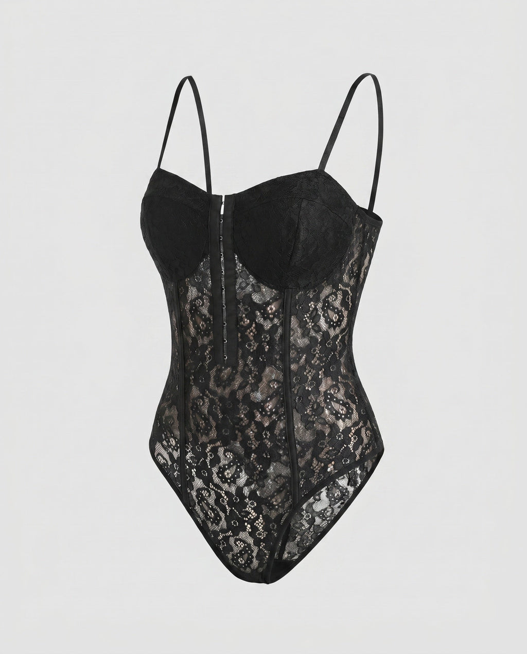 Women's Lace Bodysuit with Elegant V-Neck, Decorative Button Closure