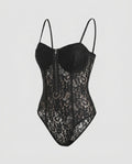 Women's Lace Bodysuit with Elegant V-Neck, Decorative Button Closure