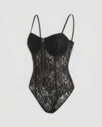 Women's Lace Bodysuit with Elegant V-Neck, Decorative Button Closure