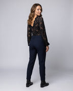 Women's Lace Bodysuits with Deep V-Neckline and Elegant Puff Sleeves - Back View