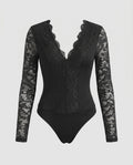 Women's Lace Bodysuits with Deep V-Neck and Long Sleeves