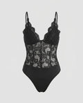 Women's Lace Bodysuits with Deep V-Neck and Delicate Ruffles