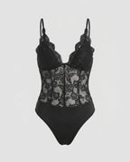 Women's Lace Bodysuits with Deep V-Neck and Delicate Ruffles
