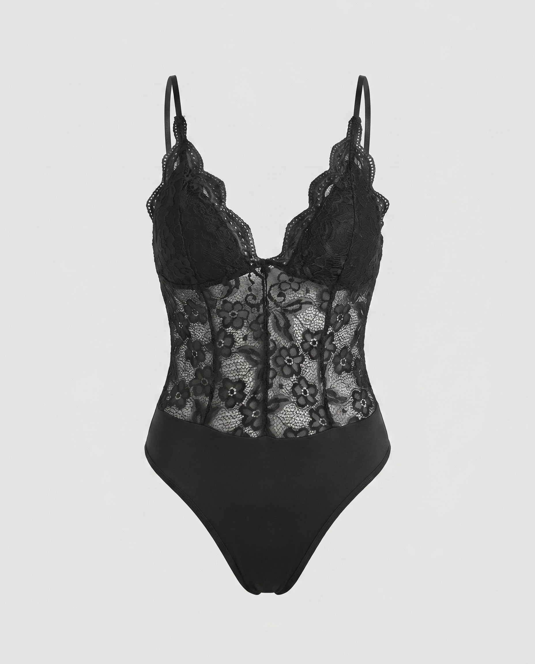 Women's Lace Bodysuits with Deep V-Neck and Delicate Ruffles