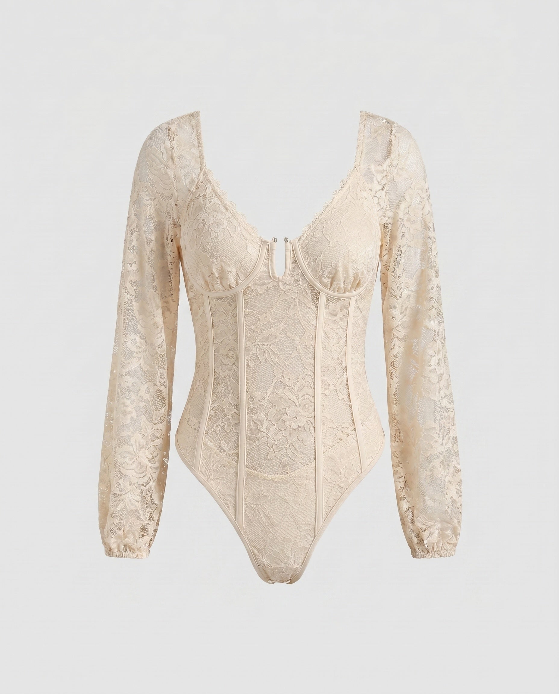 Women's Lace Bodysuit with Long Sleeves and Seductive Design
