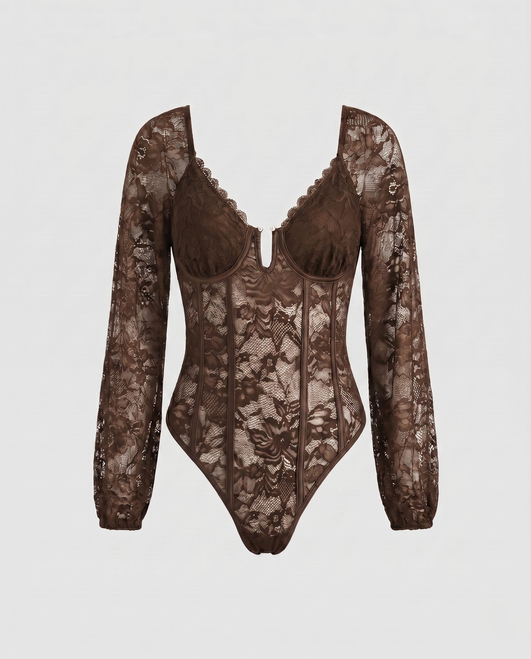 Women's Lace Bodysuit with Long Sleeves and Seductive Design