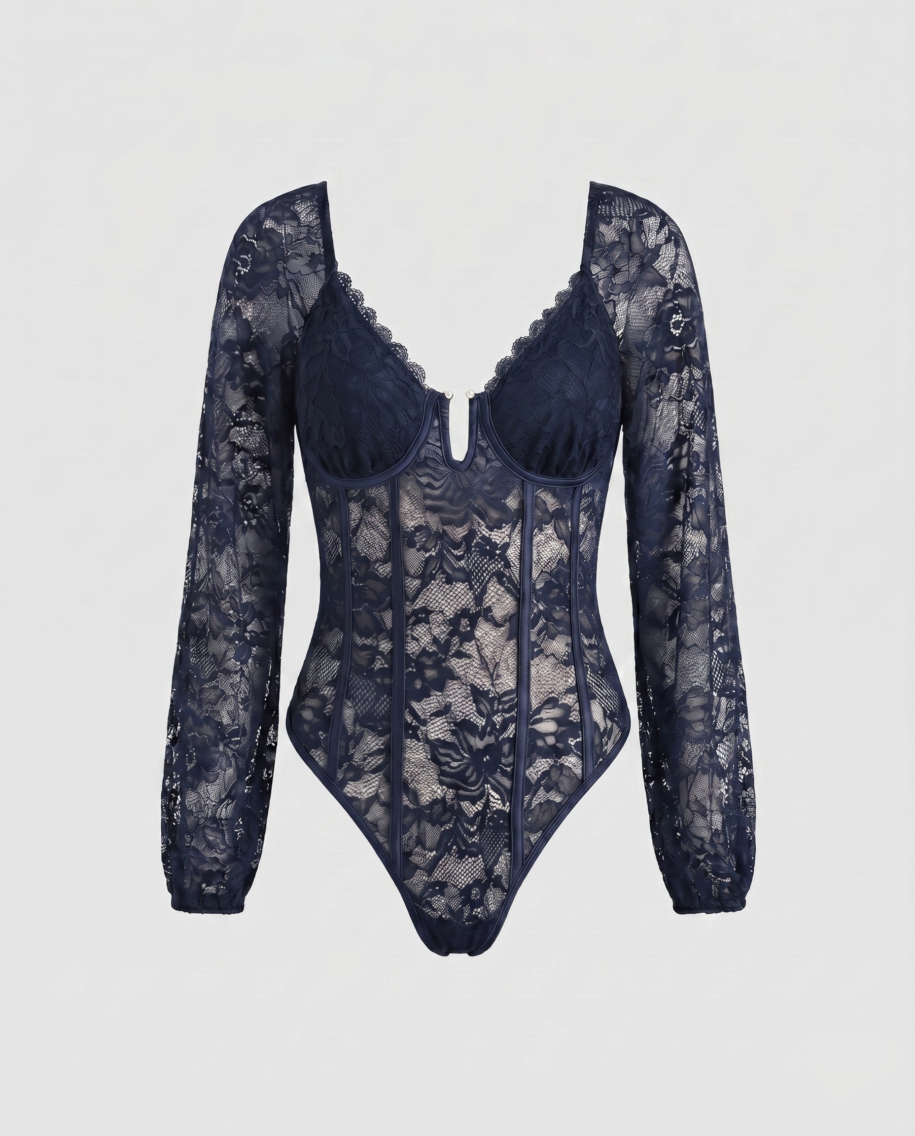 Women's Lace Bodysuit with Long Sleeves and Seductive Design