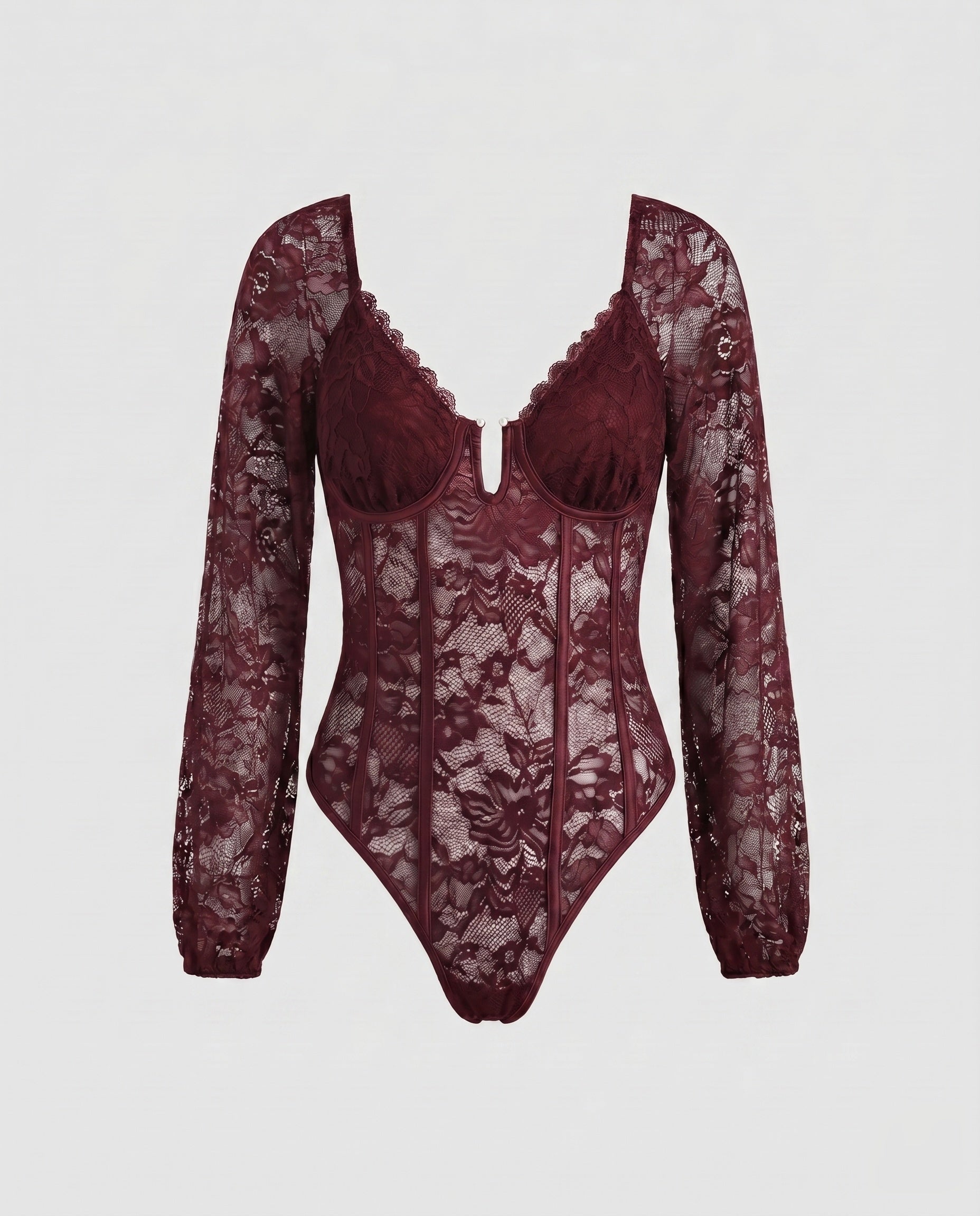 Women's Lace Bodysuit with Long Sleeves and Seductive Design