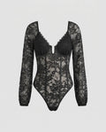Women's Lace Bodysuit with Long Sleeves and Seductive Design