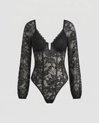 Women's Lace Bodysuit with Long Sleeves and Seductive Design