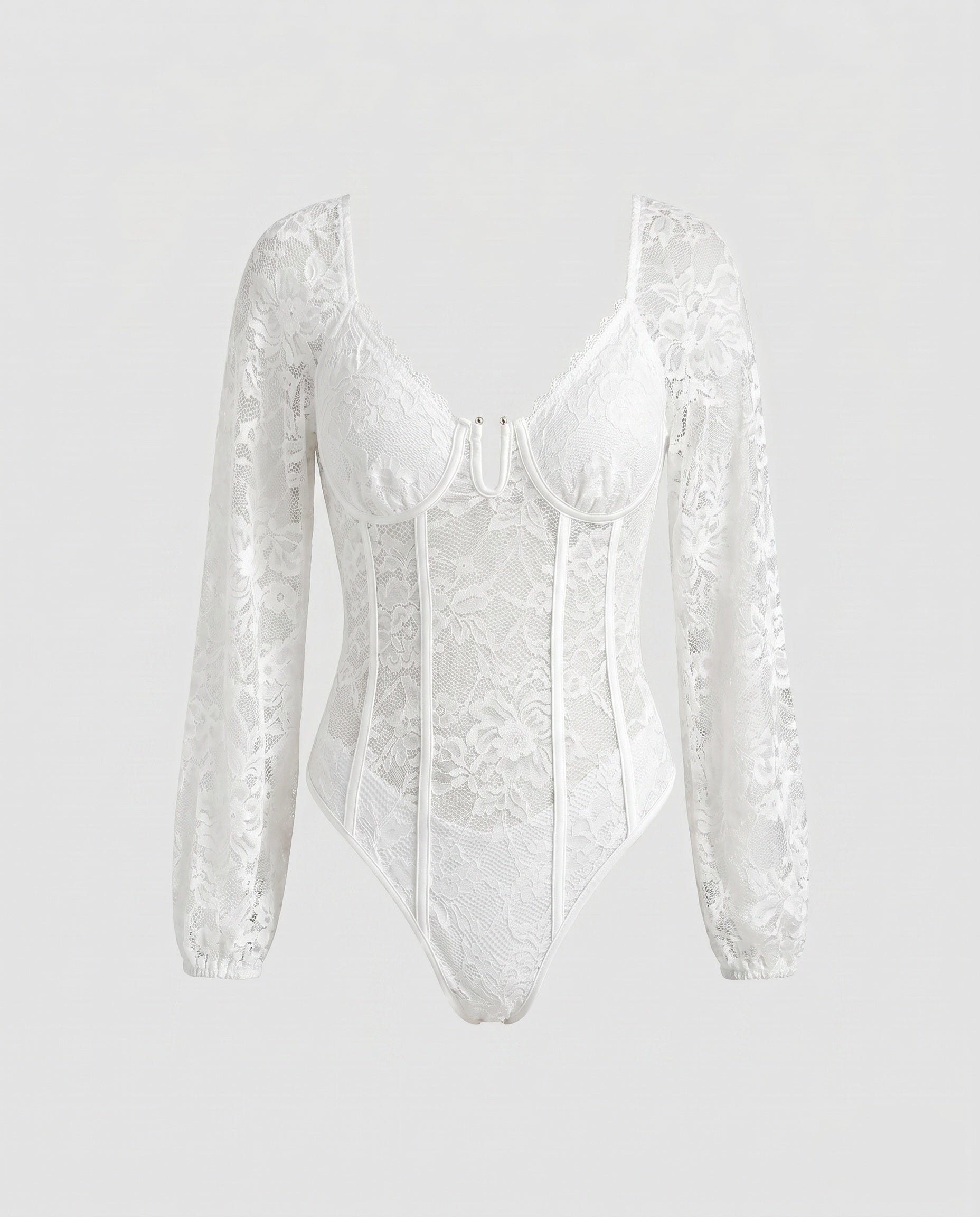 Women's Lace Bodysuit with Long Sleeves and Seductive Design