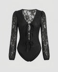 Women's Lace Bodysuit with Deep V-Neck and Ruffle Details