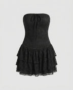Women's Lace Mini Dress with Seductive Ruffle Cut, Off-Shoulder Design