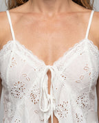 Women's Lace Top with Romantic Ruffle Details and Lacing - Close-Up Detail