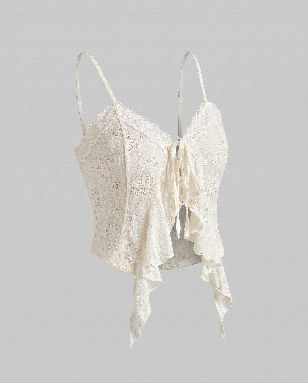 Women's Lace Top with Romantic Ruffle Details and Lacing