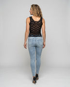 Women's Lace Top with Ruffles and Decorative Bow - Back View