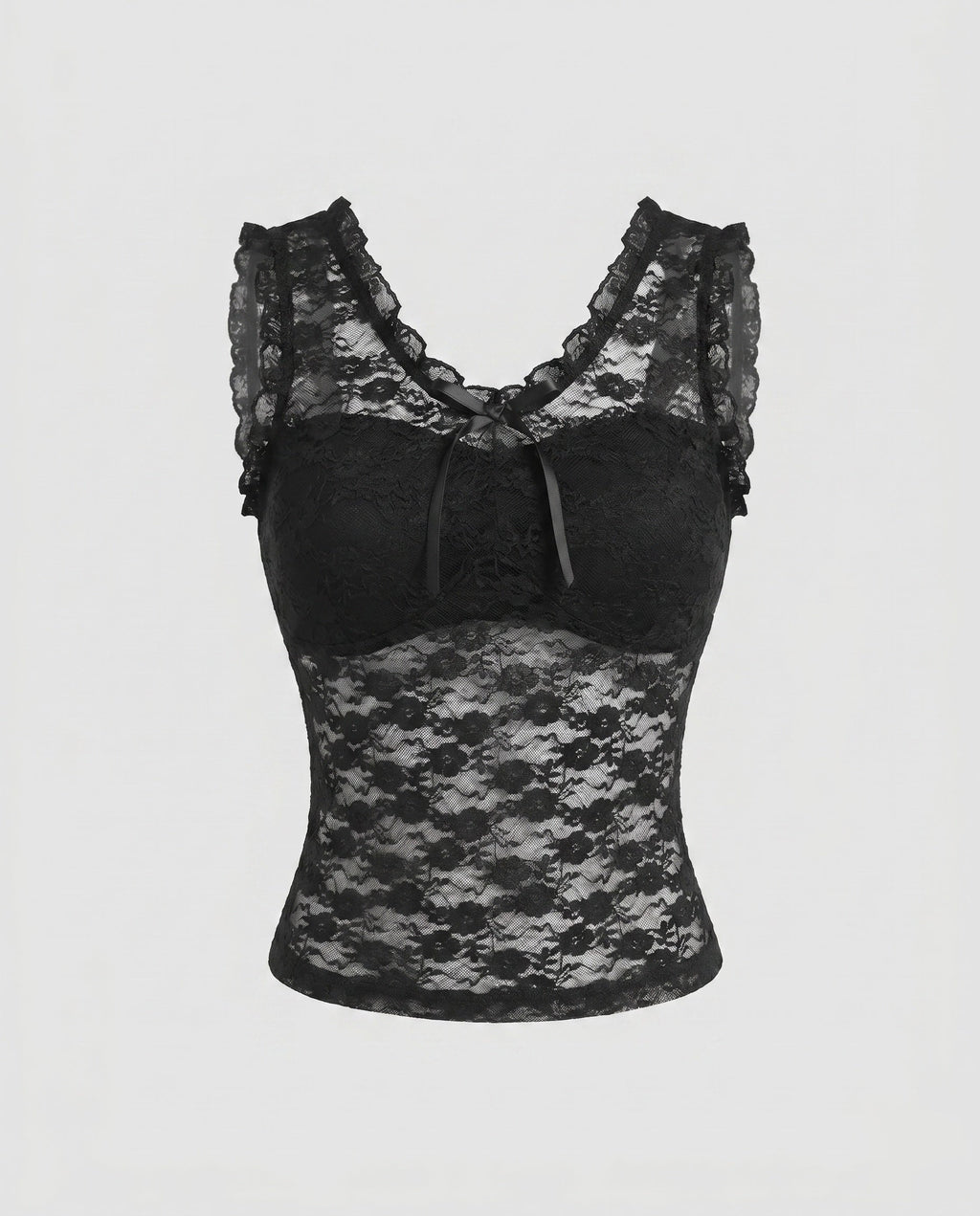 Women's Lace Top with Ruffles and Decorative Bow