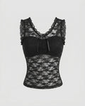 Women's Lace Top with Ruffles and Decorative Bow