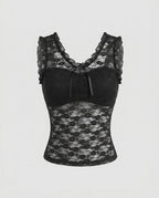 Women's Lace Top with Ruffles and Decorative Bow