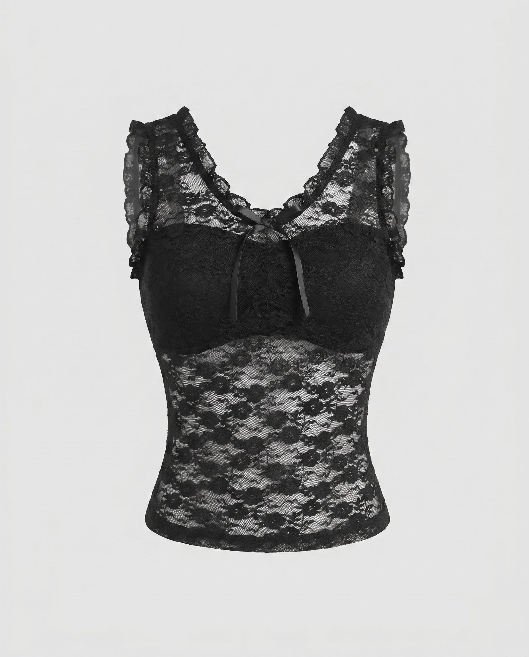 Women's Lace Top with Ruffles and Decorative Bow