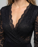 Women's Lace Top with Deep V-Neckline and Delicate Appliqués - Close-Up Detail