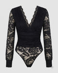 Women's Lace Top with Deep V-Neckline and Delicate Appliqués