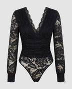 Women's Lace Top with Deep V-Neckline and Delicate Appliqués