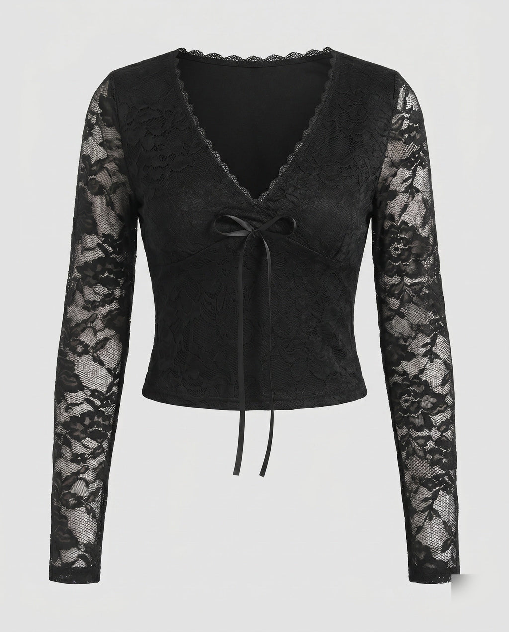 Women's Lace Top with Deep V-Neckline and Sophisticated Lacing