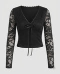 Women's Lace Top with Deep V-Neckline and Sophisticated Lacing