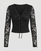 Women's Lace Top with Deep V-Neckline and Sophisticated Lacing