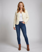 Women's Cardigan with Elegant Lace Accents and Practical Pockets - Front View