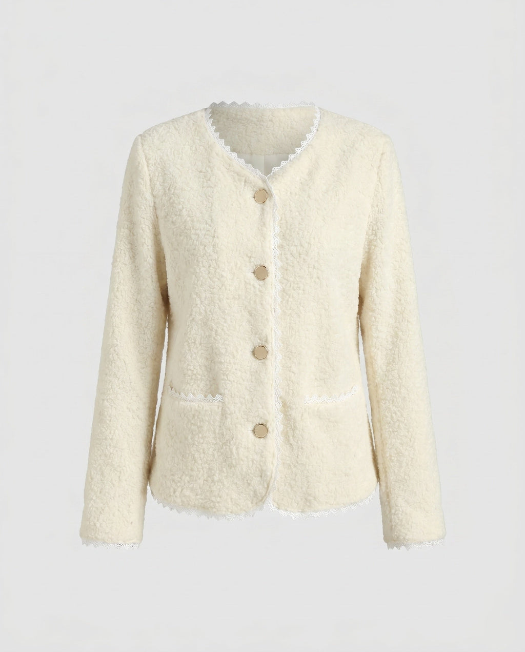 Women's Cardigan with Elegant Lace Accents and Practical Pockets