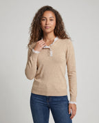 Women's Knitted Sweater with Elegant Lace Decoration - Upper Body View
