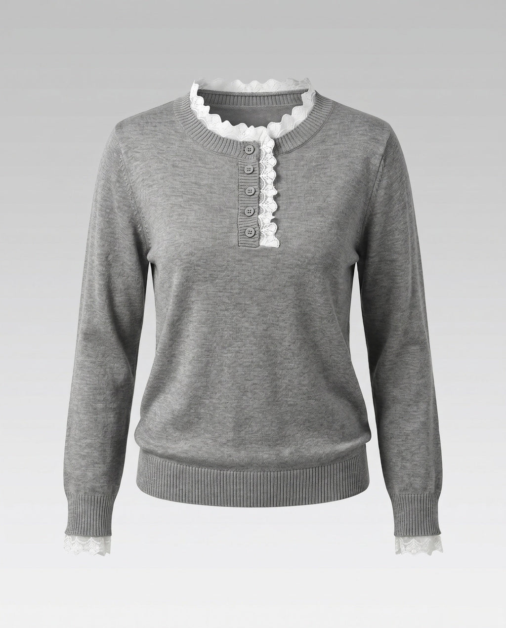 Women's Knitted Sweater with Elegant Lace Decoration