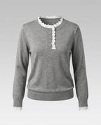 Women's Knitted Sweater with Elegant Lace Decoration
