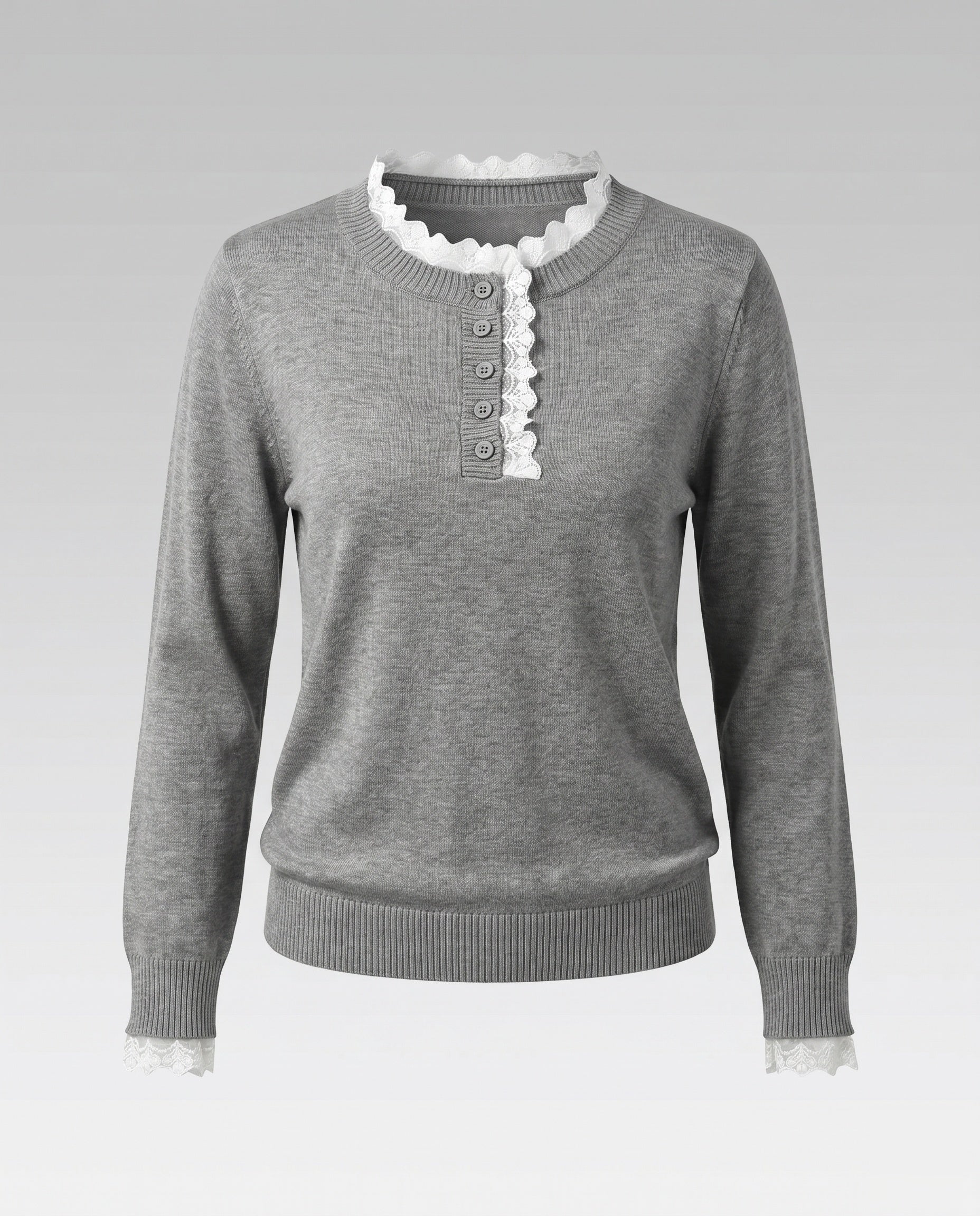 Women's Knitted Sweater with Elegant Lace Decoration