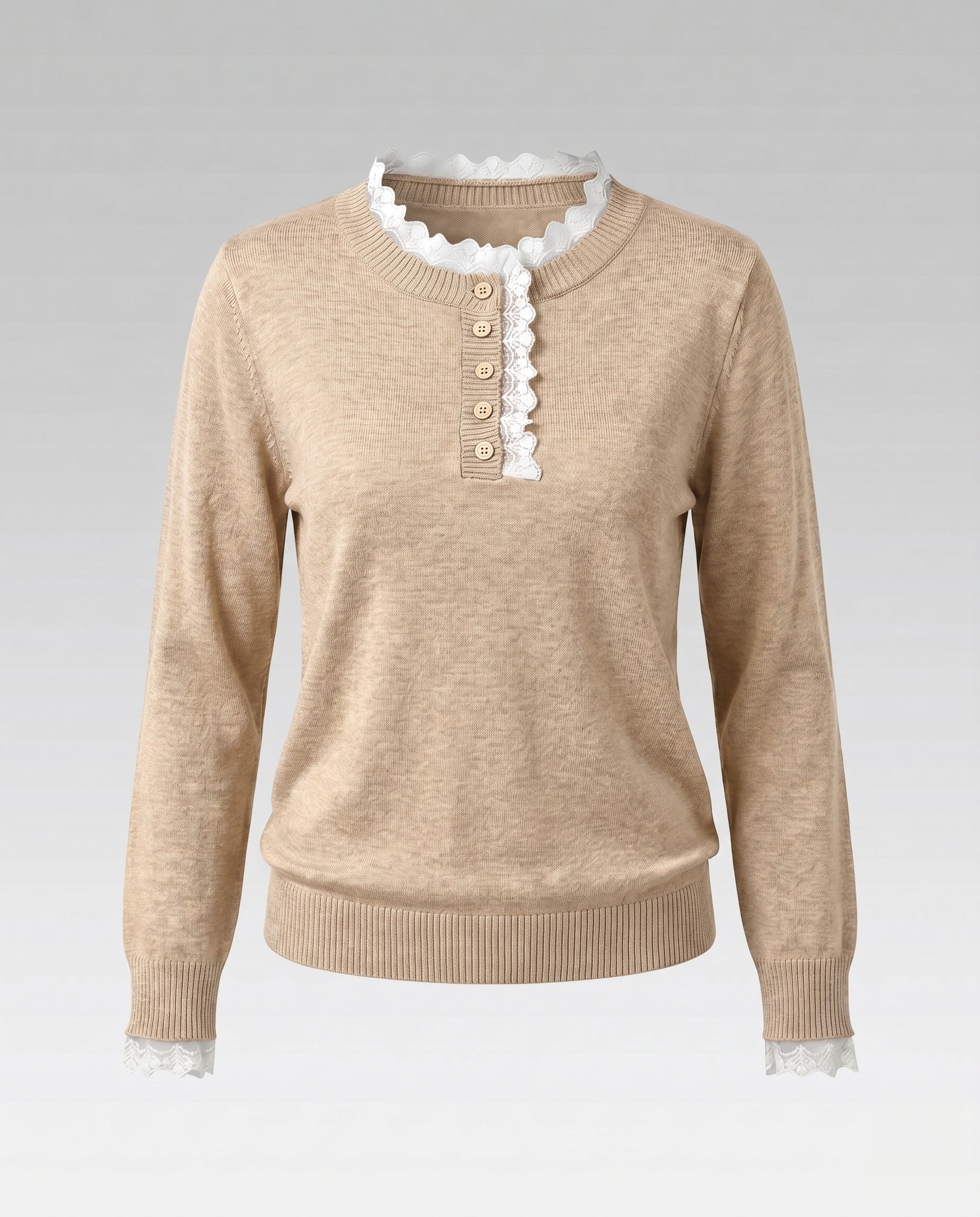 Women's Knitted Sweater with Elegant Lace Decoration