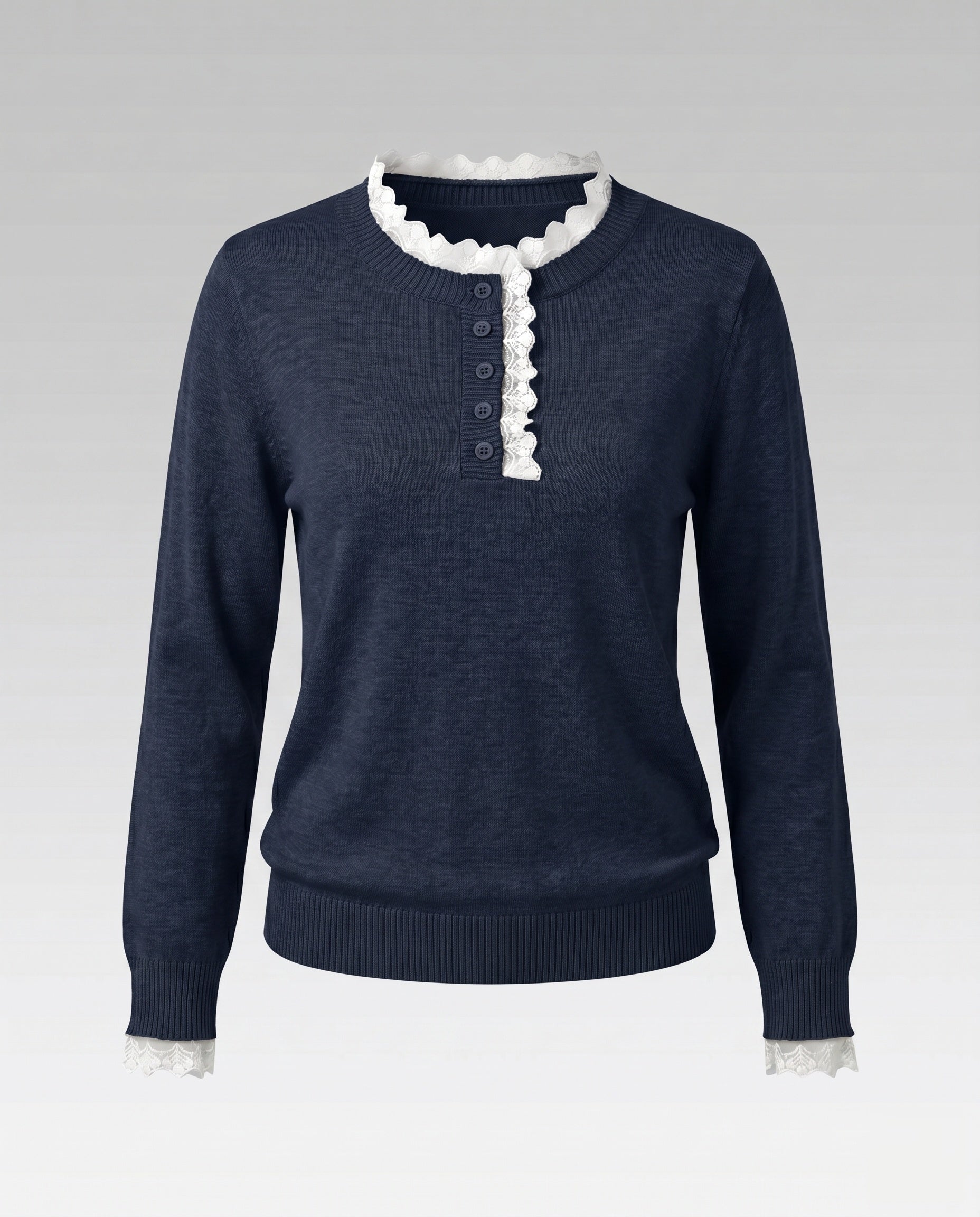 Women's Knitted Sweater with Elegant Lace Decoration