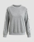 Women's Sweatshirt with Fine Lace Accents and Decorative Bows