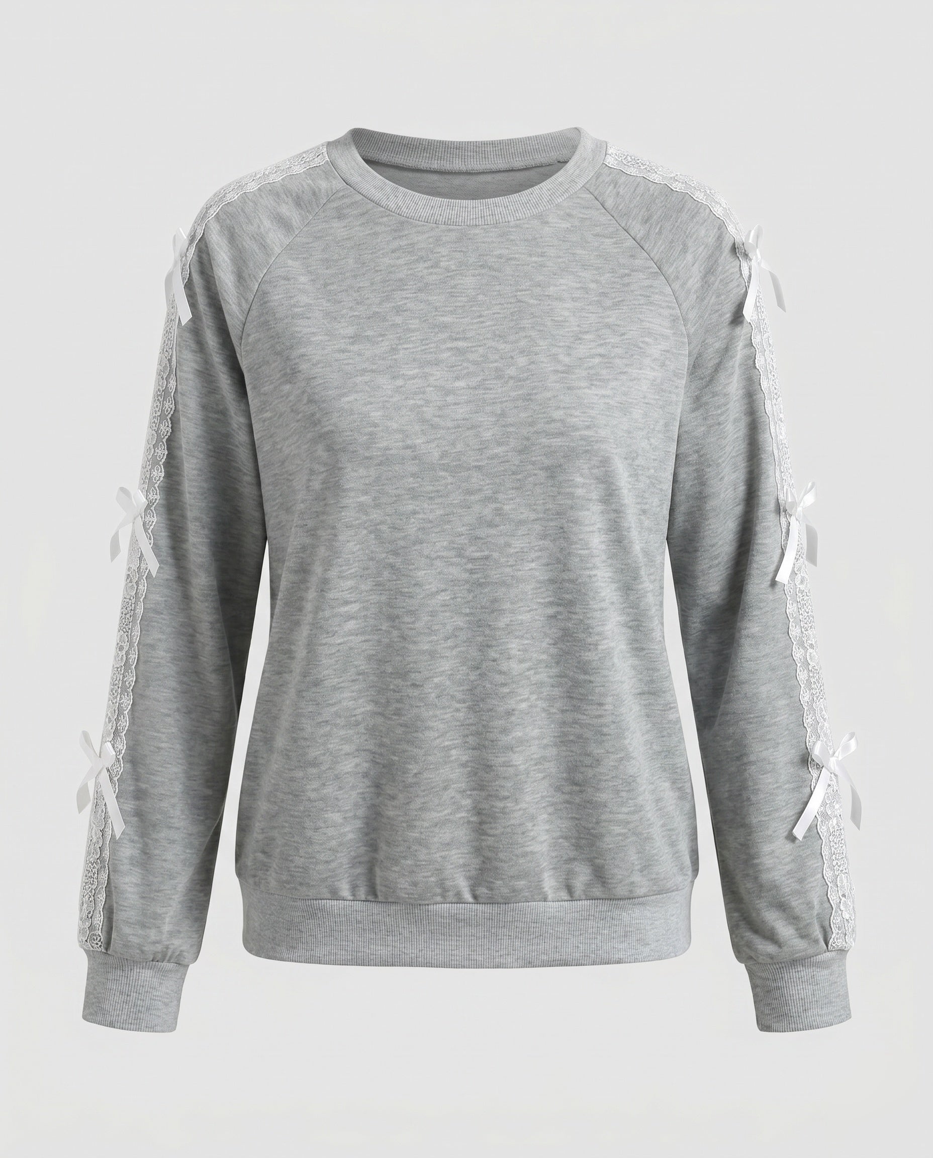 Women's Sweatshirt with Fine Lace Accents and Decorative Bows