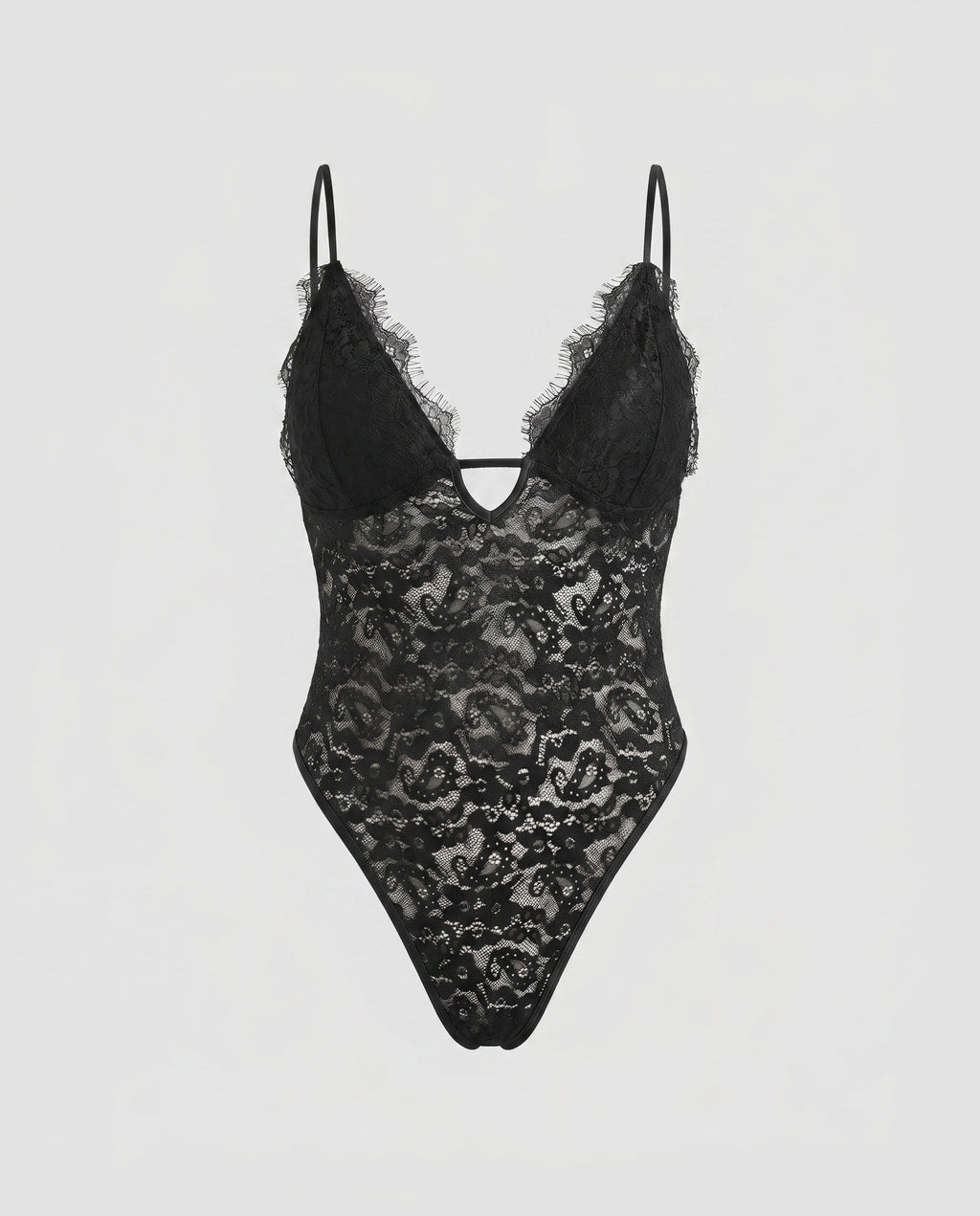 Women's Seductive Lace Bodysuit with Spaghetti Straps, Deep Neckline