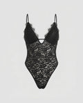 Women's Seductive Lace Bodysuit with Spaghetti Straps, Deep Neckline