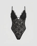 Women's Seductive Lace Bodysuit with Spaghetti Straps, Deep Neckline