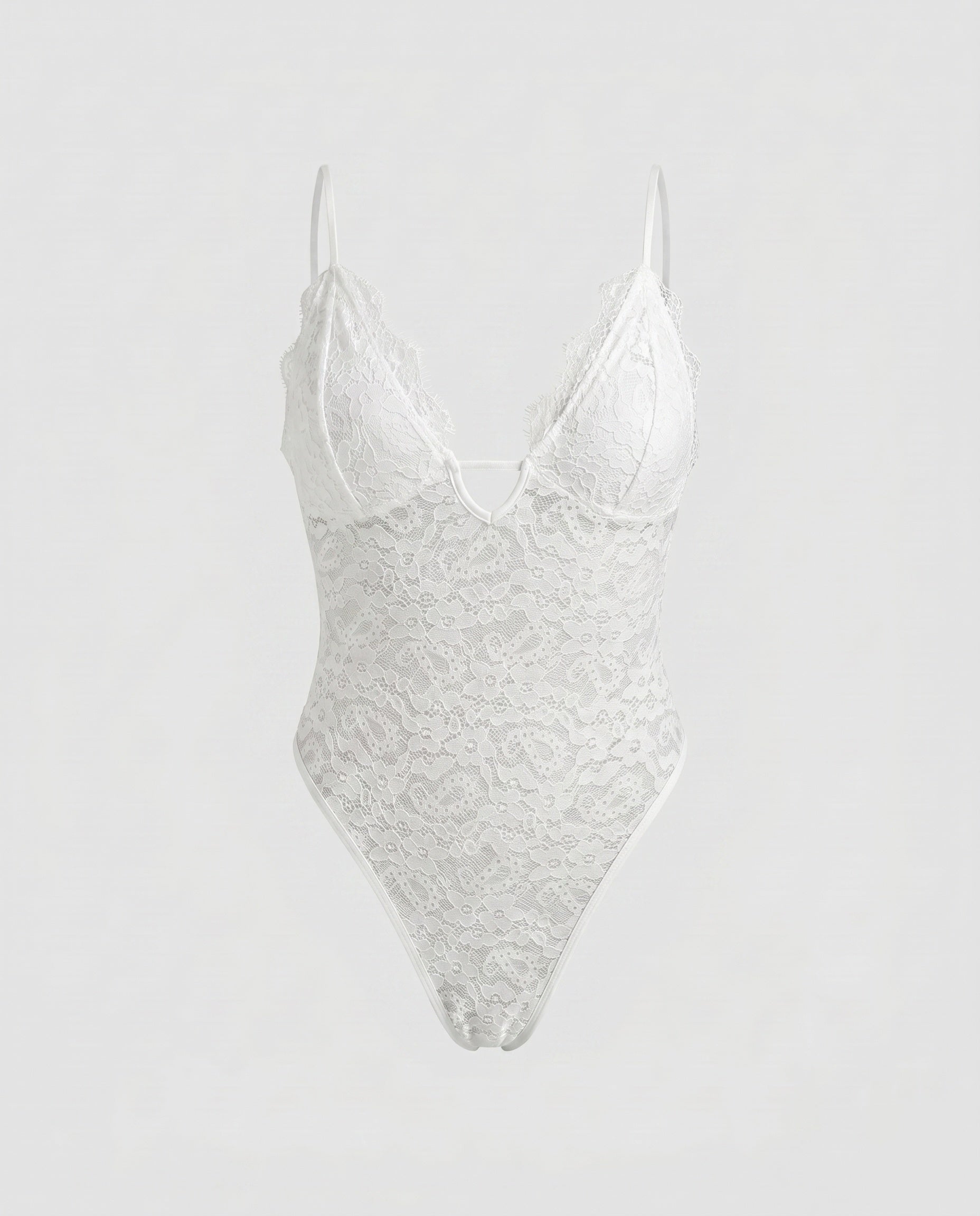 Women's Seductive Lace Bodysuit with Spaghetti Straps, Deep Neckline